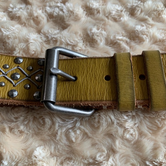 COWBOY B BELT Studded Mustard Leather Western Boho Belt Size M main image 4